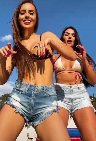 Cute Bianca Jesuino Shows Cleavage in Zebra Bikini Top