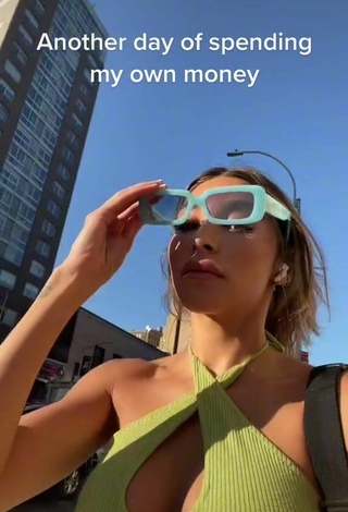 Sexy Chantel Jeffries Shows Cleavage in Lime Green Crop Top in a Street