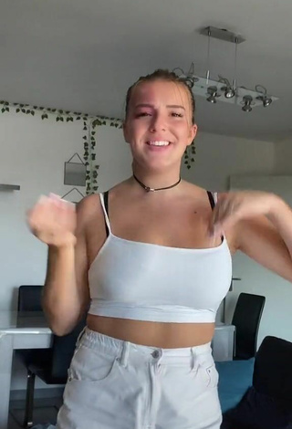 6. Sexy Cleemence Blt Shows Cleavage in White Crop Top
