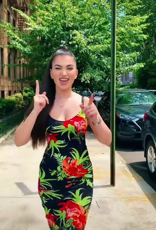 3. Sexy Enisa Shows Cleavage in Floral Dress in a Street