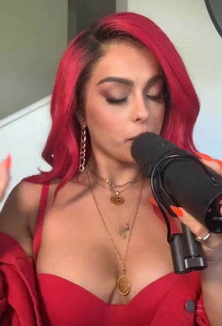 Sexy Bebe Rexha Shows Cleavage in Red Bra