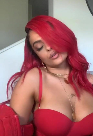 5. Sexy Bebe Rexha Shows Cleavage in Red Bra