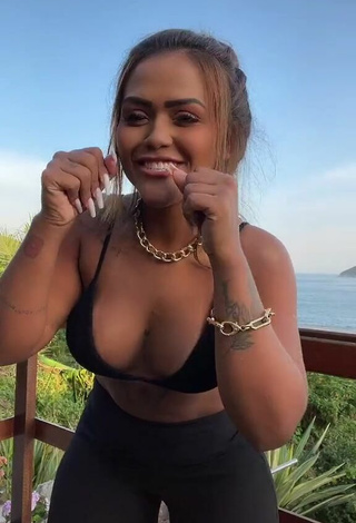 Sweetie Camila De Almeida Loures Shows Cleavage in Black Bikini Top on the Balcony