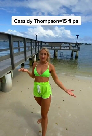 2. Cute Cassidy Thompson in Bikini Top at the Beach while doing Fitness Exercises