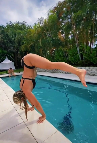 3. Sexy Cassidy Thompson in Black Bikini at the Pool while doing Fitness Exercises
