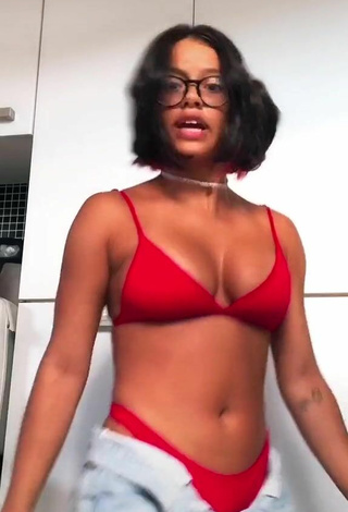 Hottie Maria Clara Garcia Shows Cleavage and Bouncing Boobs in Red Bikini