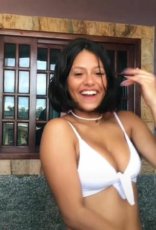 Cute Maria Clara Garcia Shows Cleavage and Bouncing Boobs in White Bikini