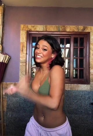 Sweet Maria Clara Garcia Shows Cleavage and Bouncing Boobs in Cute Olive Bikini Top