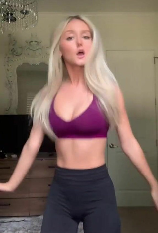 2. Hot Brooklyn Gabby Shows Cleavage in Violet Sport Bra and Bouncing Boobs