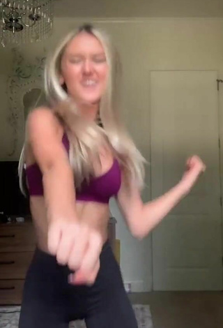 4. Hot Brooklyn Gabby Shows Cleavage in Violet Sport Bra and Bouncing Boobs