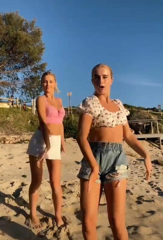 1. Sweetie Caitlin Cummins in Pink Crop Top at the Beach