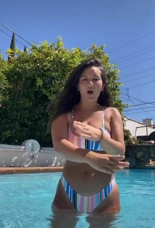 2. Amazing Chloe Hood Shows Cleavage in Hot Striped Bikini at the Swimming Pool