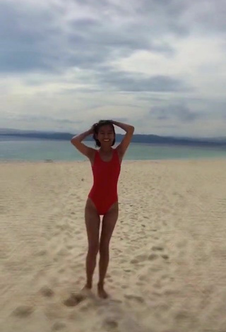 4. Sexy Edina Enriquez in Red Swimsuit at the Beach