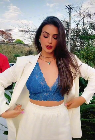 2. Sexy Isa Pinheiro Shows Cleavage in Blue Bra in a Street