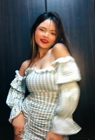Hot Angela Mae Evangelista Shows Cleavage in Checkered Dress