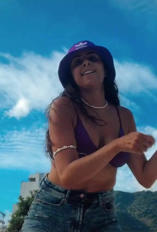 Sexy Ju Muniz Shows Cleavage in Purple Bikini Top