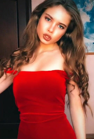 Sexy Katrine Shows Cleavage in Red Dress