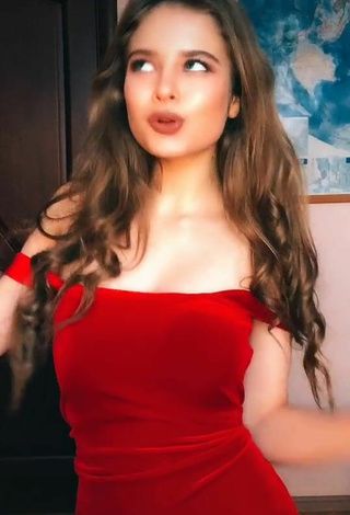 2. Sexy Katrine Shows Cleavage in Red Dress