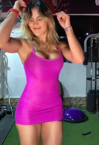 4. Cute Laura Fuentes Shows Cleavage in Pink Dress in the Sports Club