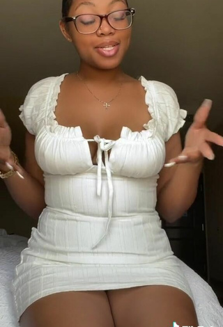 4. Hot Destinyy Shows Cleavage in White Dress Braless