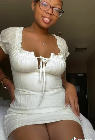 5. Hot Destinyy Shows Cleavage in White Dress Braless