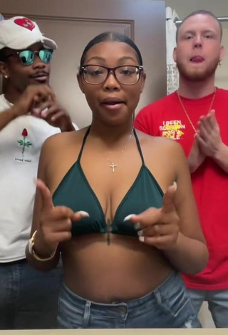 2. Beautiful Destinyy Shows Cleavage in Sexy Green Bikini Top