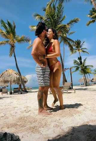 2. Sexy Maleja Restrepo Shows Cleavage in Red Bikini at the Beach