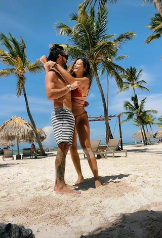 3. Sexy Maleja Restrepo Shows Cleavage in Red Bikini at the Beach