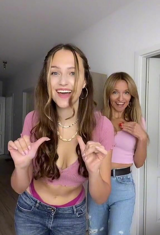 Sexy Mama & Werka Shows Cleavage in Pink Crop Top