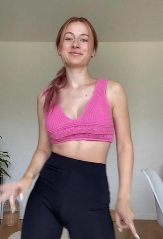Hottie Marie-Sophie Shows Cleavage in Pink Crop Top and Bouncing Breasts