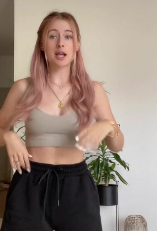 2. Beautiful Marie-Sophie Shows Cleavage in Sexy Grey Crop Top
