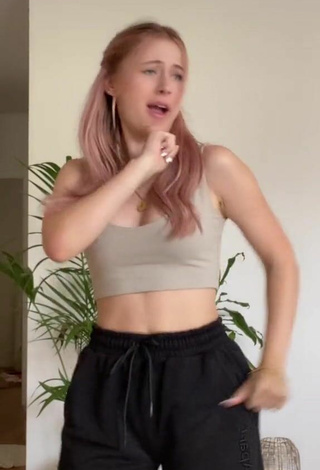 3. Beautiful Marie-Sophie Shows Cleavage in Sexy Grey Crop Top