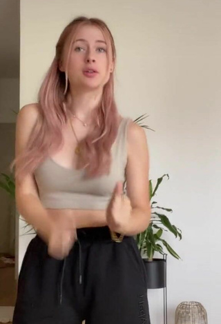 4. Beautiful Marie-Sophie Shows Cleavage in Sexy Grey Crop Top