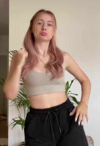 5. Beautiful Marie-Sophie Shows Cleavage in Sexy Grey Crop Top