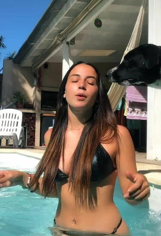 Sweetie Martina Catini Shows Cleavage in Black Bikini at the Swimming Pool