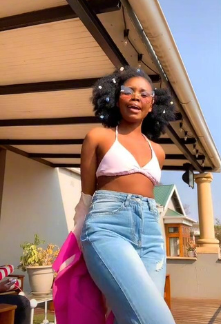 1. Sexy mpho pink Shows Cleavage in White Bikini Top