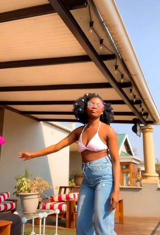2. Sexy mpho pink Shows Cleavage in White Bikini Top
