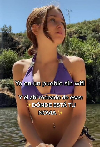 Sexy Natalia Jiménez Shows Cleavage in Purple Bikini Top