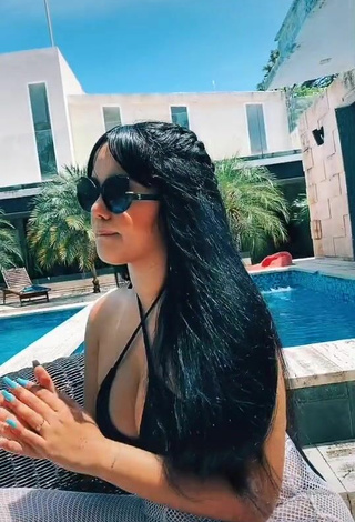Hot Nicole Diaz Shows Cleavage in Black Bikini Top