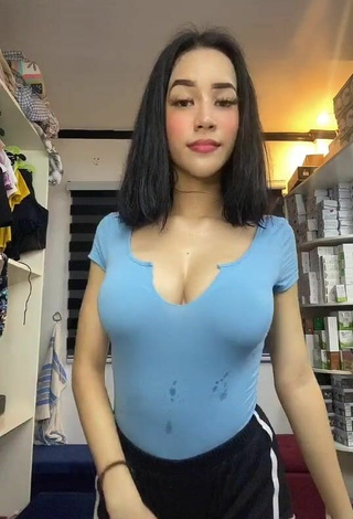 Cute Charisse Galang Shows Cleavage in Blue Top