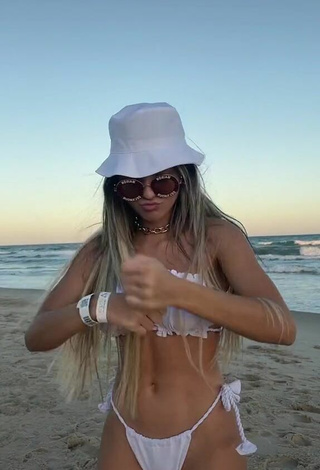 4. Cute Raffaela Souza Shows Cleavage in White Bikini at the Beach