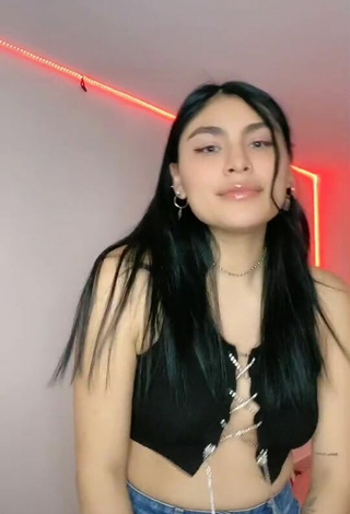 Sexy SoyGreece Shows Cleavage in Black Crop Top