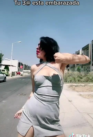 3. Sexy Soy Maryorit Shows Cleavage in Grey Dress in a Street