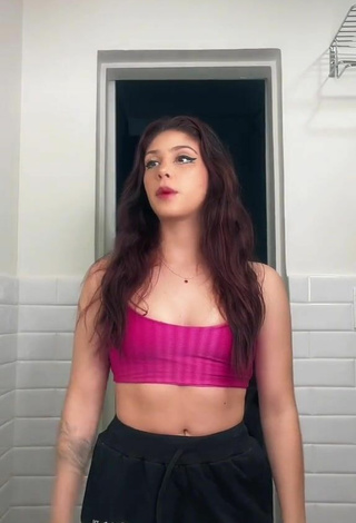 Sexy Amanda C Shows Cleavage in Pink Crop Top
