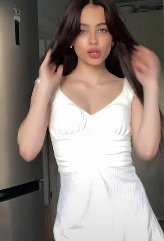 Sexy Alena Chaikina Shows Cleavage in White Overall
