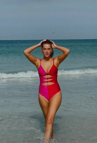 2. Sexy Ally Yost Shows Cleavage in Pink Swimsuit in the Sea