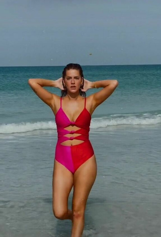 3. Sexy Ally Yost Shows Cleavage in Pink Swimsuit in the Sea