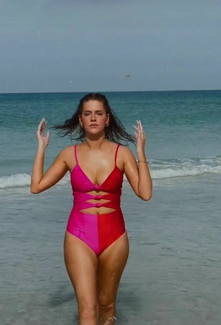 4. Sexy Ally Yost Shows Cleavage in Pink Swimsuit in the Sea