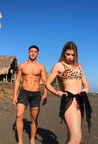Sweetie Azul Granton Shows Cleavage in Leopard Bikini Top