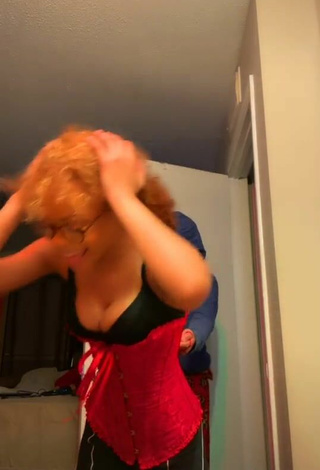 6. Sexy Challan Dang Shows Cleavage in Red Corset
